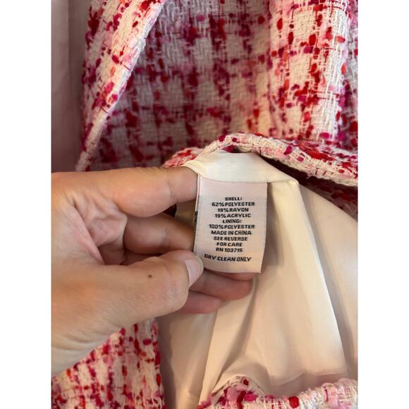 Nanette Lepore Women’s Two Pearl Button Boucle Tweed Blazer Size 14 Pink White - Picture 6 of 7
